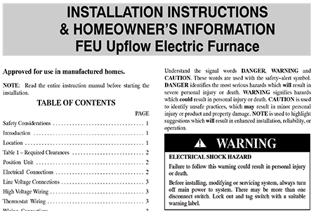 Feu Installation Homeowners Manual